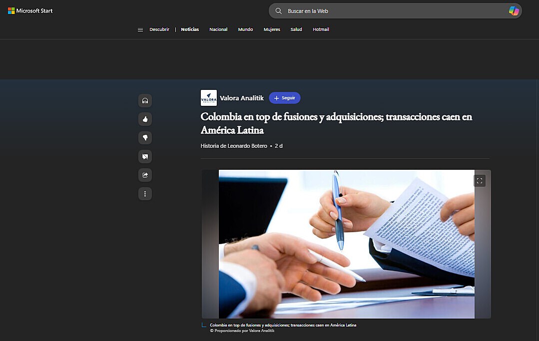 Colombia en top de fusiones y adquisiciones; transacciones caen en Amrica Latina